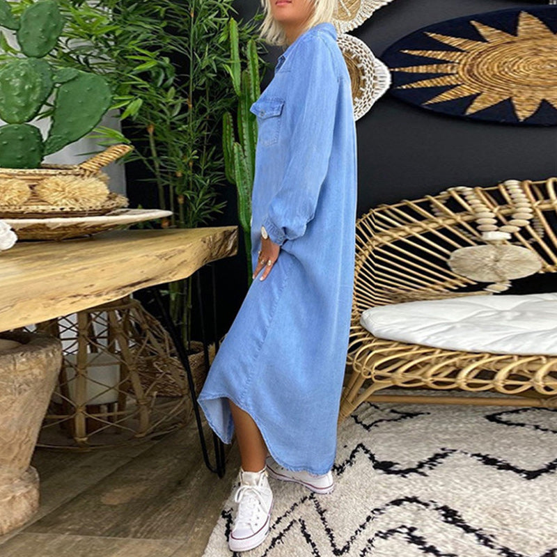 Leviana™ | Long Sleeve Denim Maxi Dress