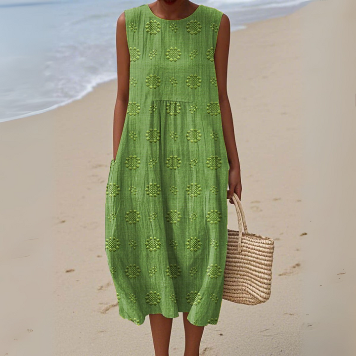 Leviana™ | Elegant Sleeveless Cotton Dress with Embroidery