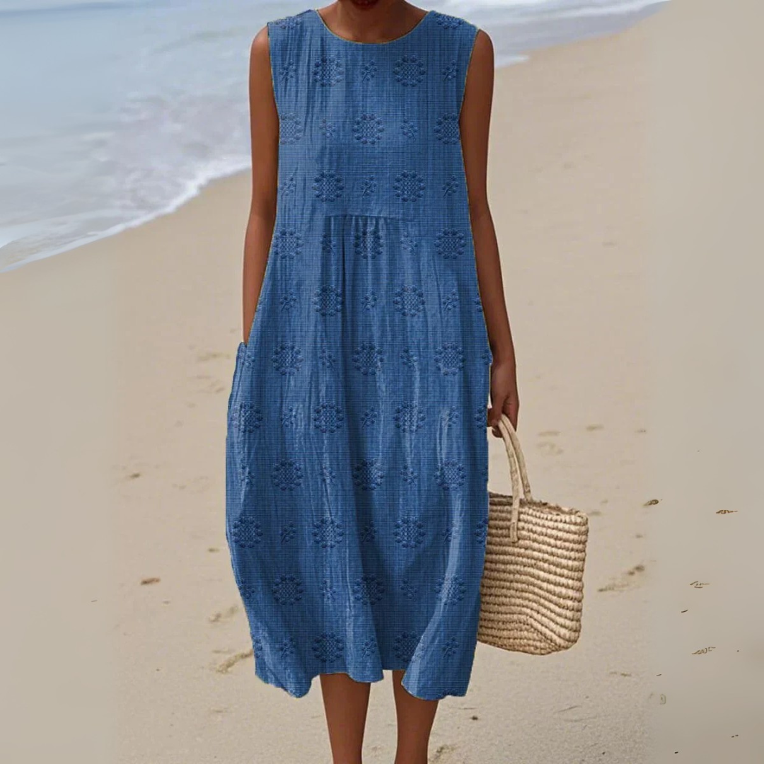 Leviana™ | Elegant Sleeveless Cotton Dress with Embroidery