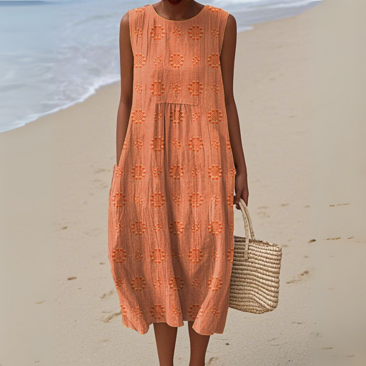 Leviana™ | Elegant Sleeveless Cotton Dress with Embroidery