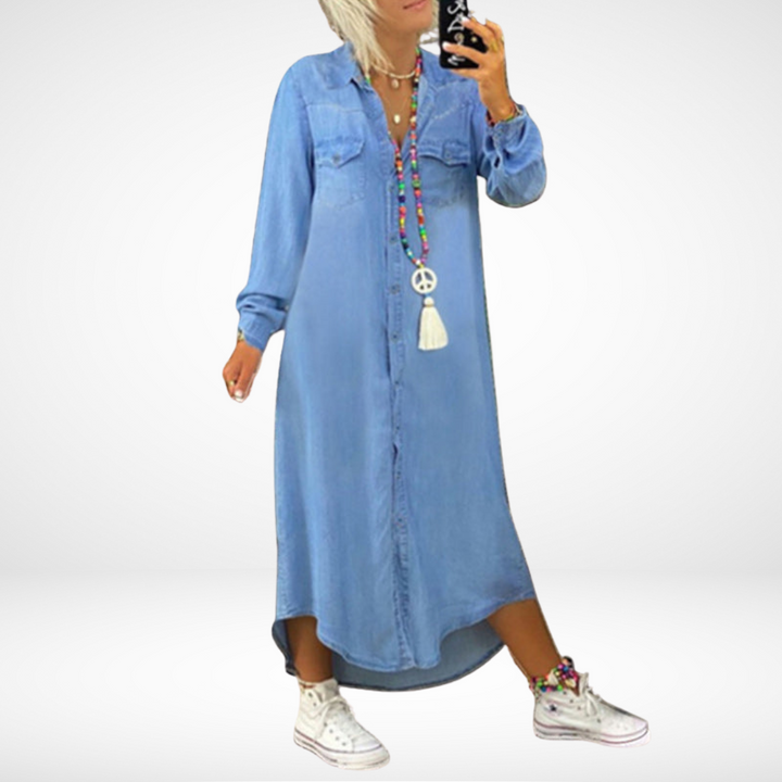 Leviana™ | Long Sleeve Denim Maxi Dress